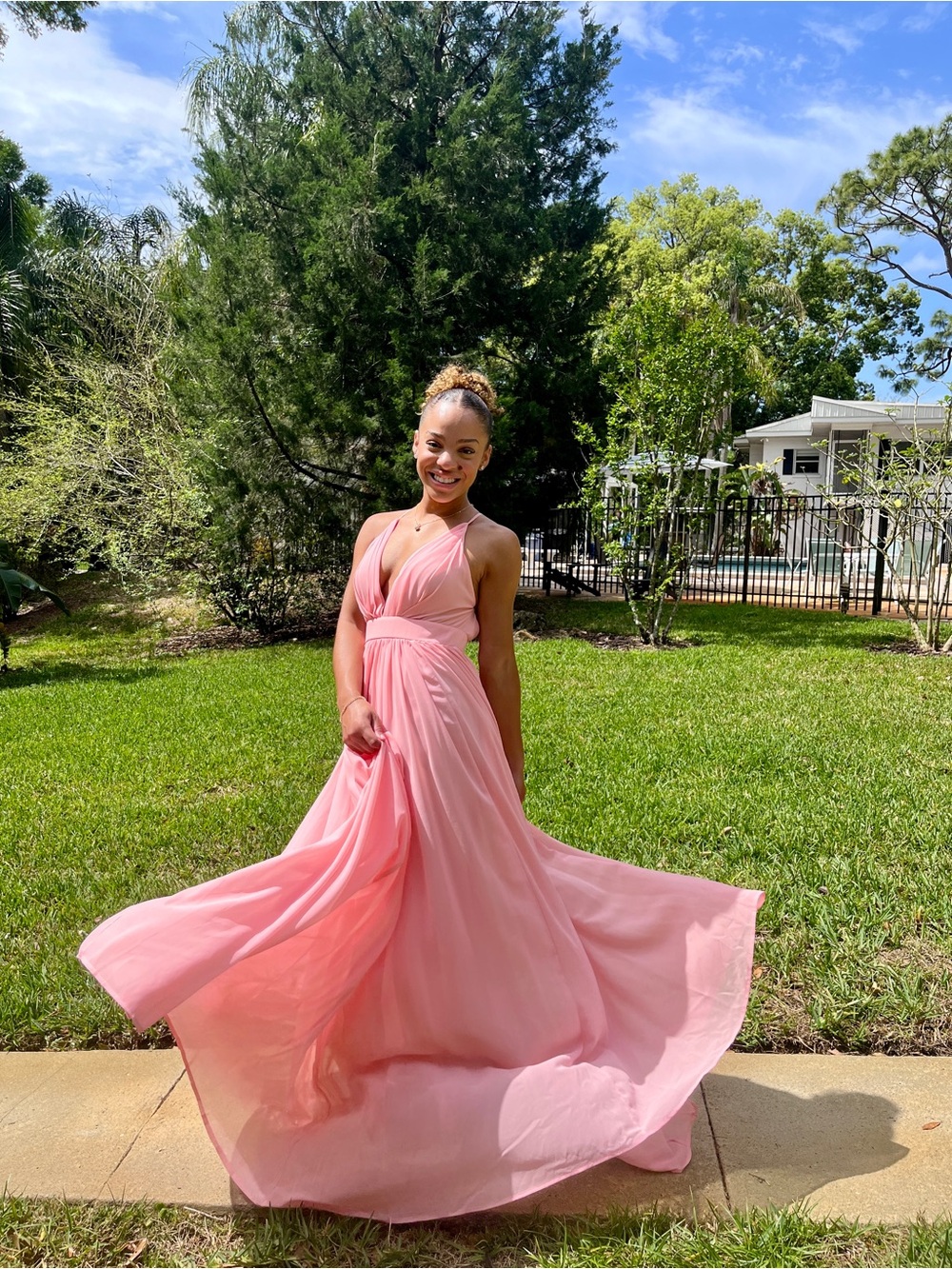 Flowing Pink Halter Maxi Dress